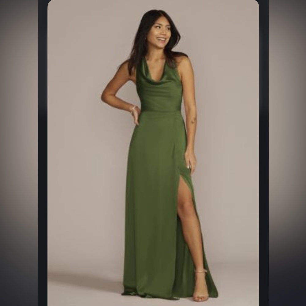 Beautiful green cowl neck bridesmaid dress